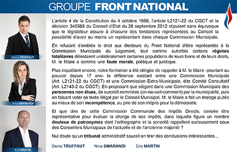 Arcueil Notre Cité (ANC) Juillet 2014 Expression des groupes Tribune du Front National (FN)