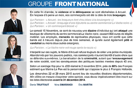 Arcueil Notre Cité (ANC) Décembre 2014 Expression des groupes Tribune du Front National (FN)