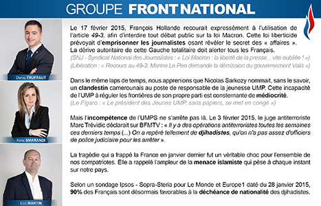 Arcueil Notre Cité (ANC) Mars 2015 Expression des groupes Tribune du Front National (FN)