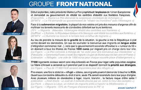 Arcueil Notre Cité (ANC) Octobre 2015 Expression des groupes Tribune du Front National (FN)