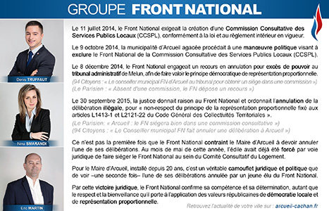 Arcueil Notre Cité (ANC) Novembre 2015 Expression des groupes Tribune du Front National (FN)