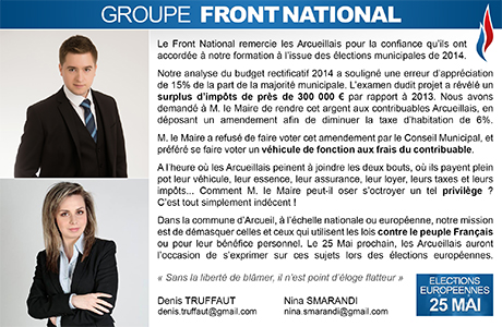 Arcueil Notre Cité (ANC) Mai 2014 Expression des groupes Tribune du Front National (FN)