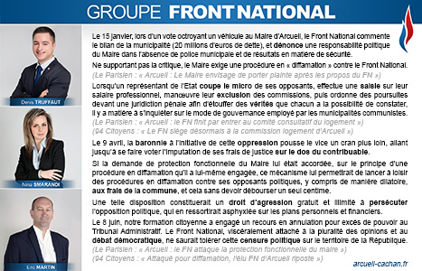 Arcueil Notre Cité (ANC) Juillet 2015 Expression des groupes Tribune du Front National (FN)